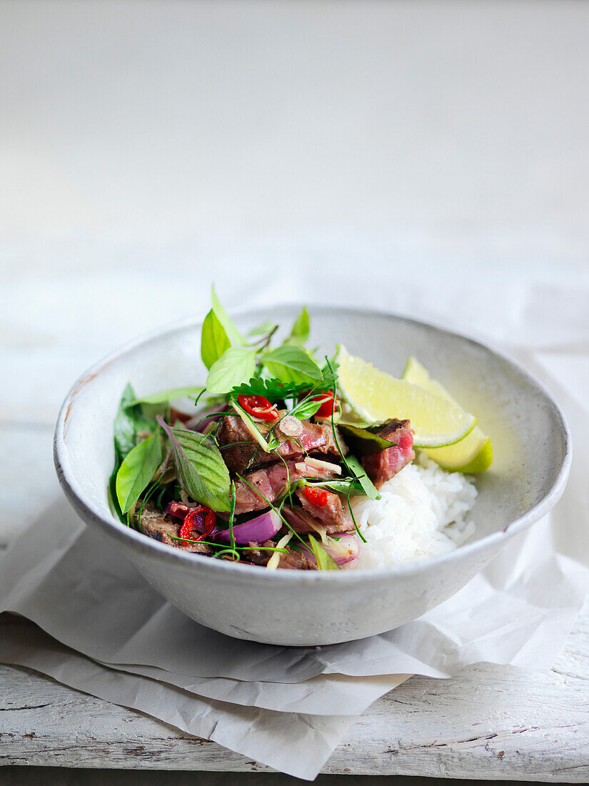 Thai beef salad on rice