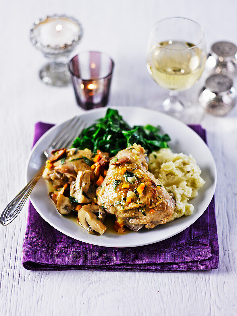 Chicken and cider fricassée with parsley croûtes