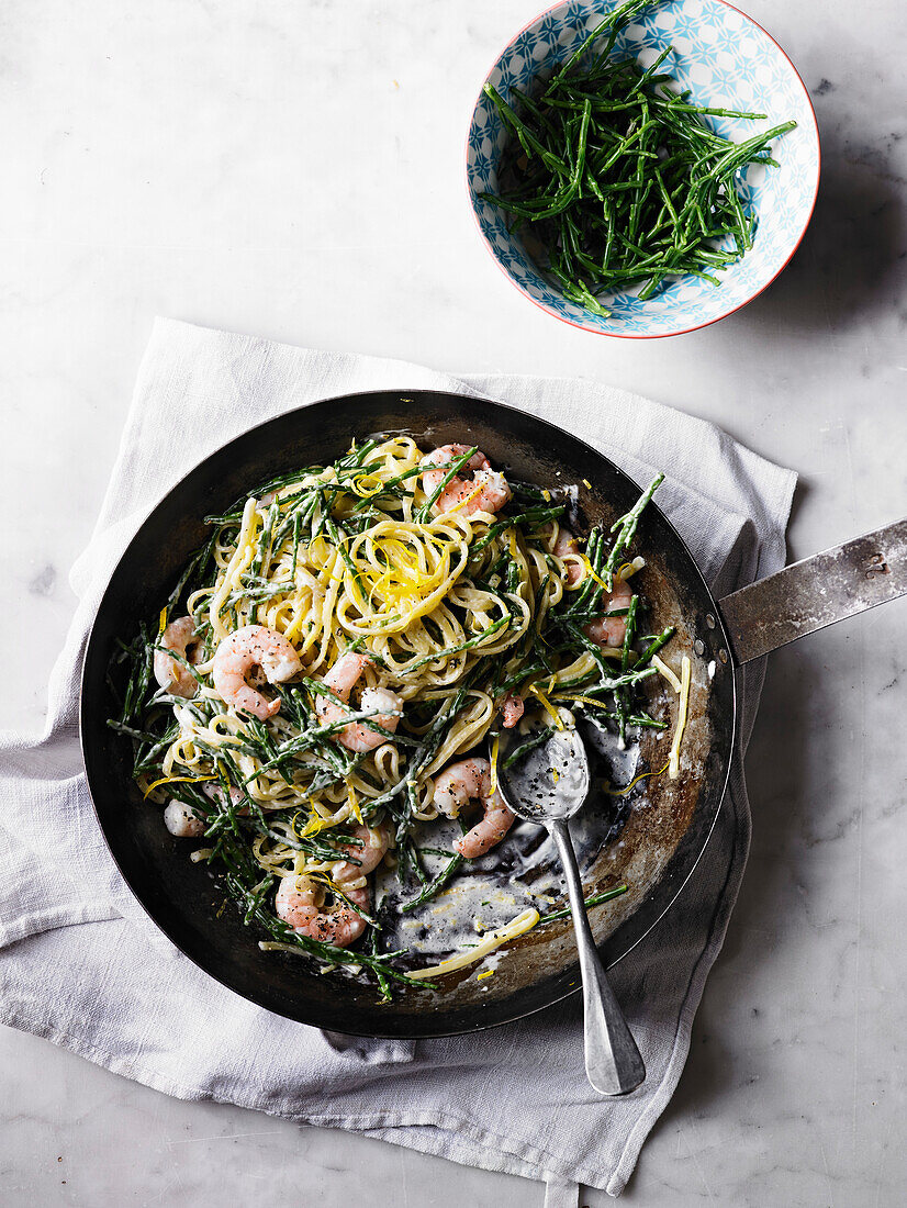 Linguine mit Meeresfrüchten und Queller