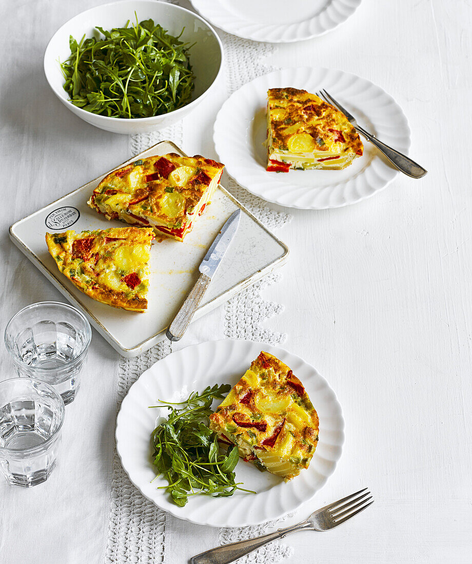 Frittata with roasted peppers and spring onions