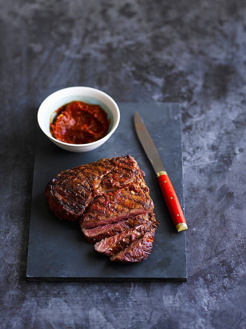 Rib-Eye mit Borracha-Salsa