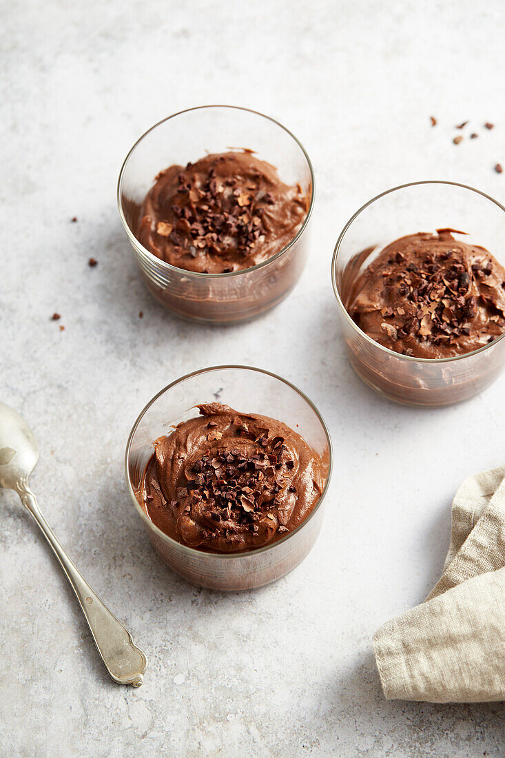 Sweet Potato Chocolate Pudding in individual portion glasses