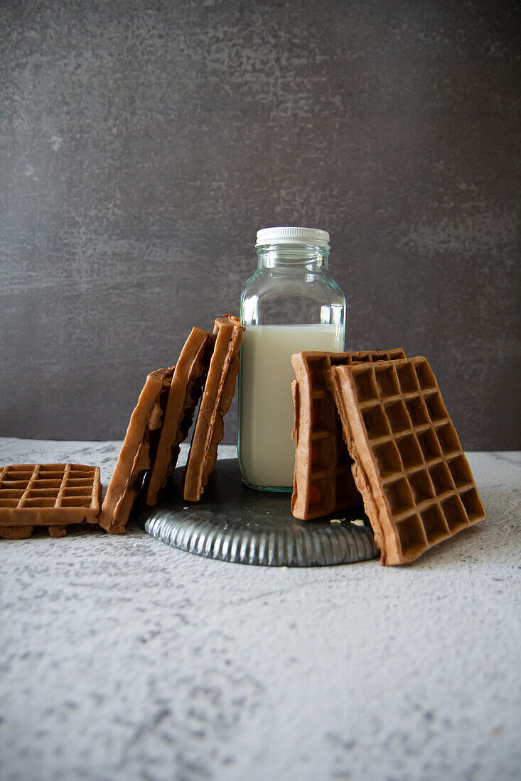 Chocolate wafers and a bottle of milk