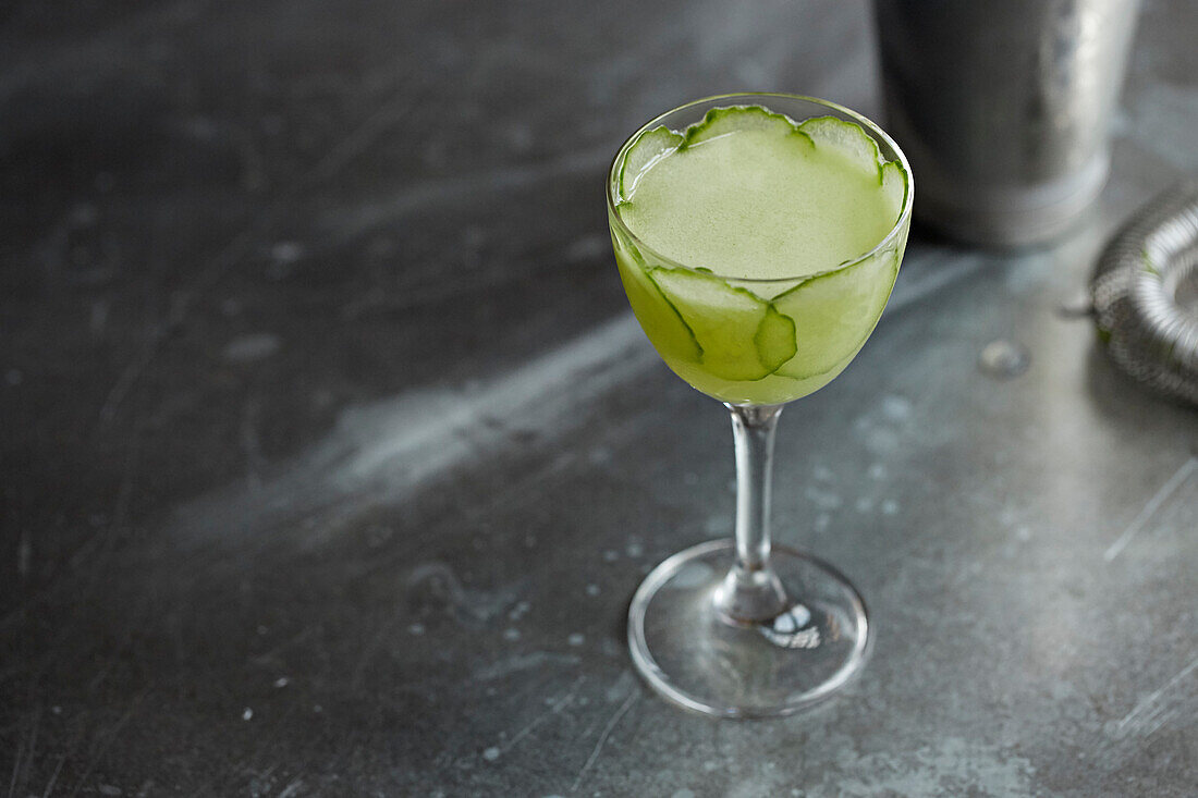 A cucumber cocktail with garnish
