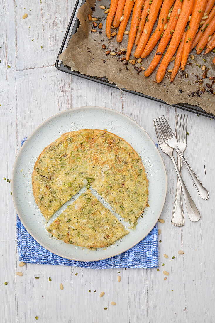 Frittata with spring onions and Honey roasted carrots