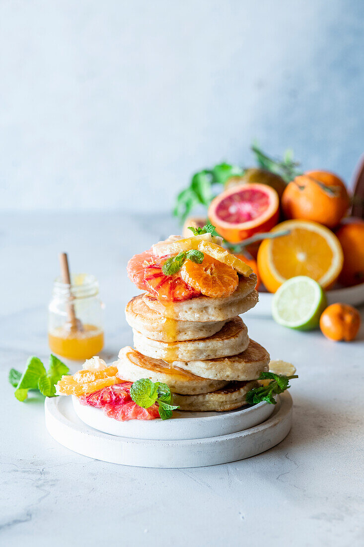 Citrus pancakes with honey