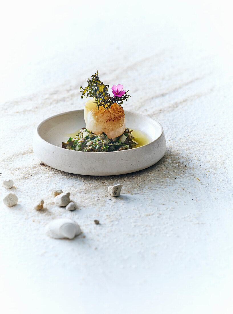 Scallop with seaweed tapenade