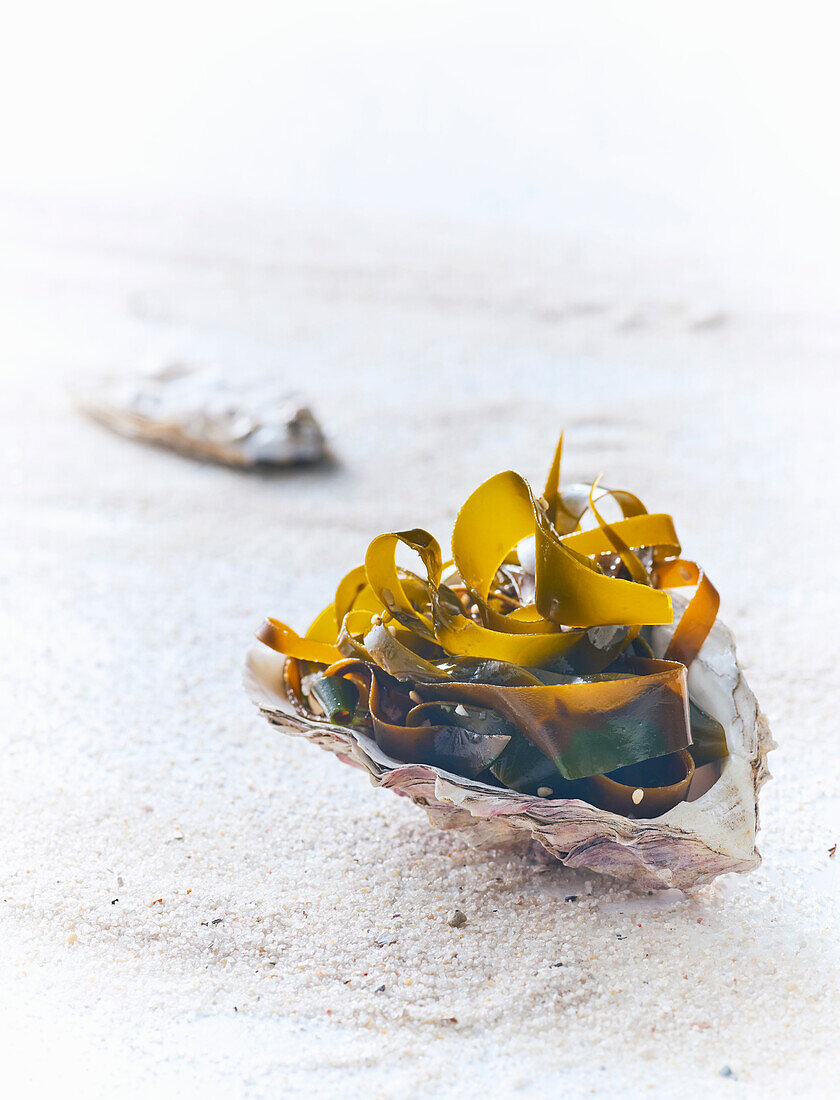 Seaweed noodles in oyster shells