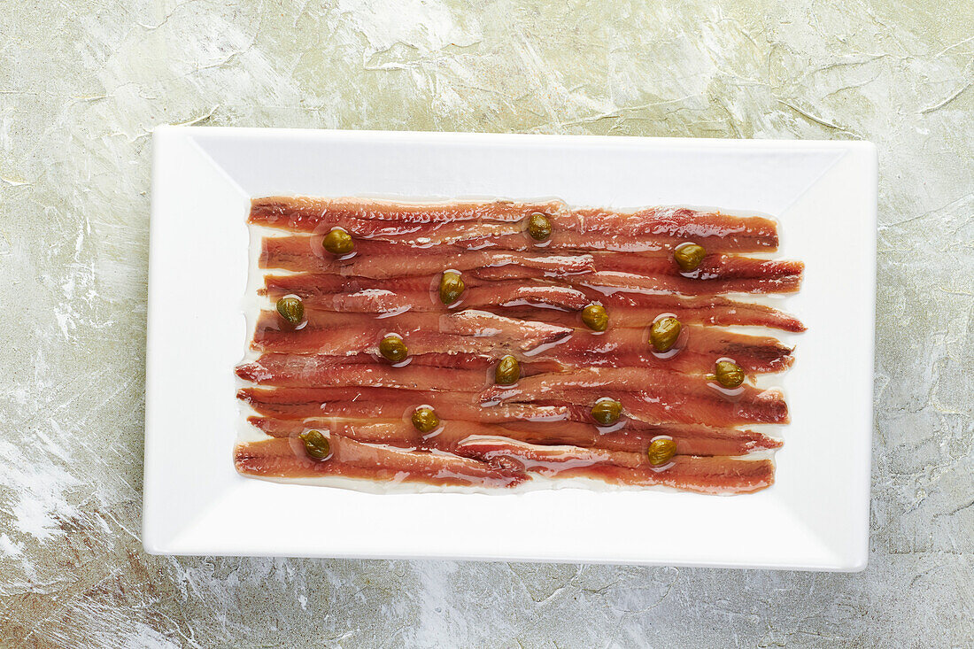 Canned anchovies in oil with capers