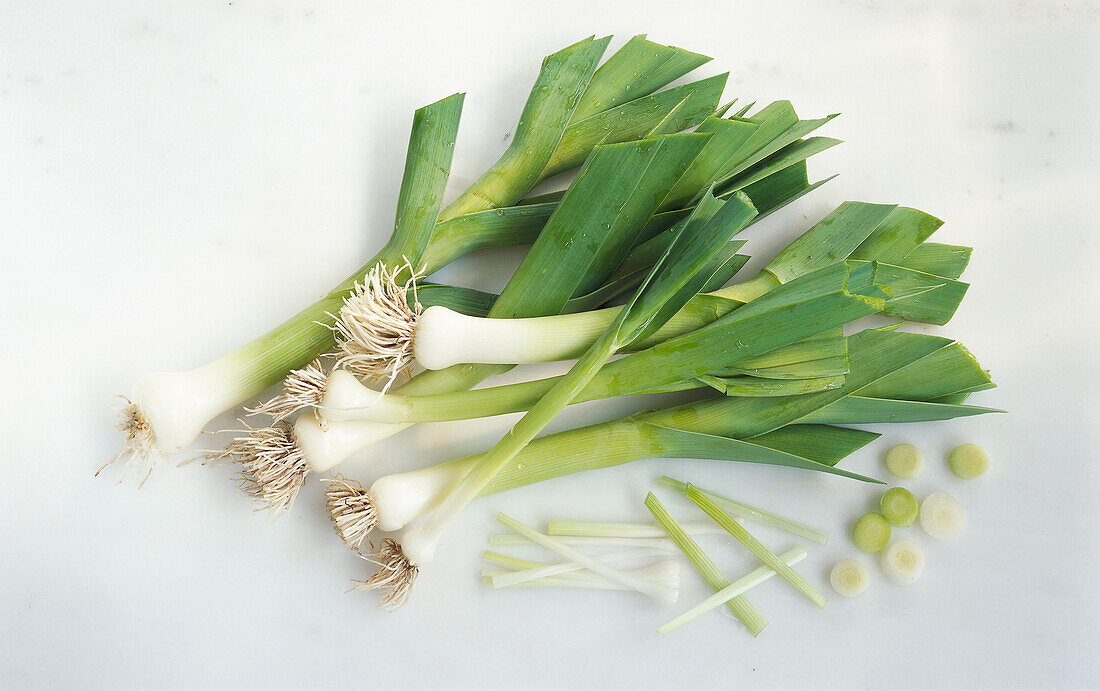 Leeks on a white background