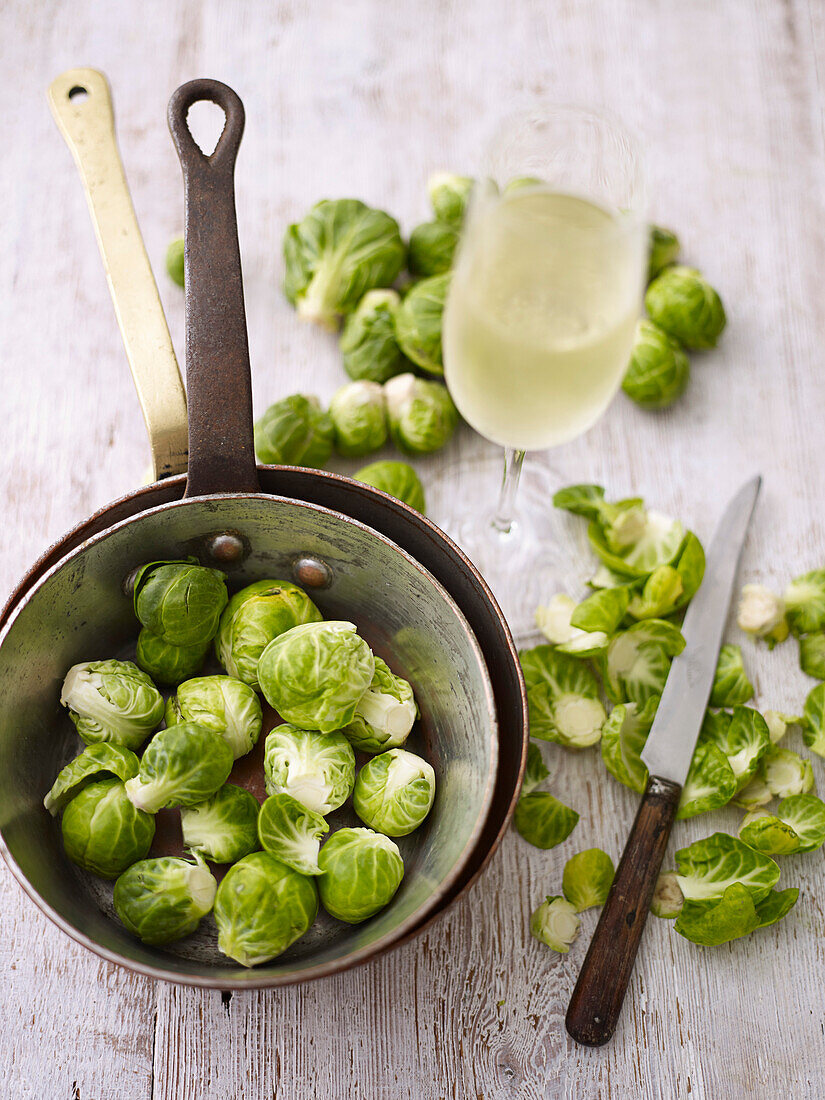 Brussels sprouts and a glass of sparkling wine