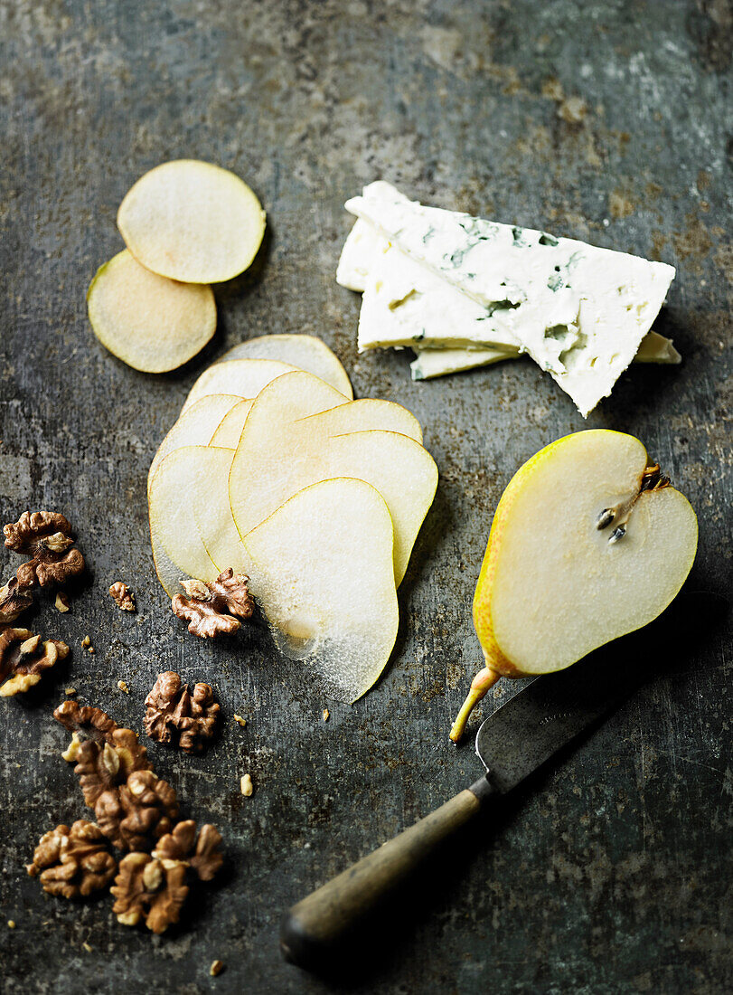 Pear, blue cheese, and walnuts
