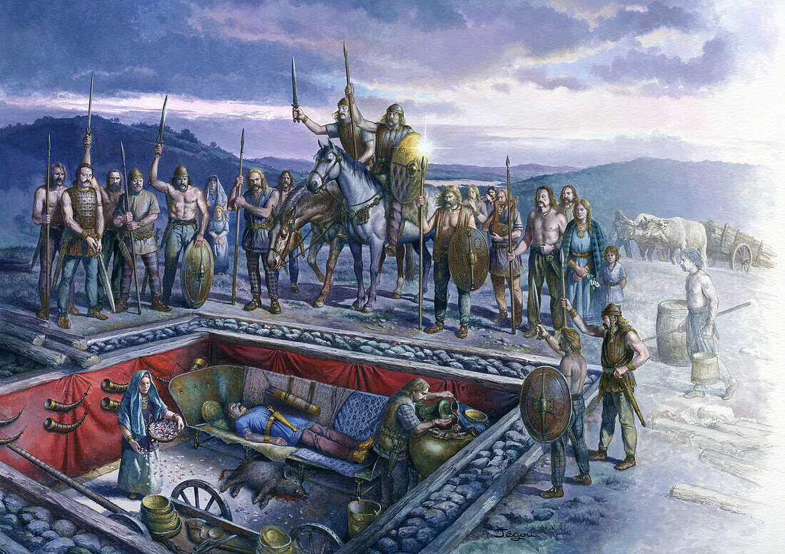 Funeral of Celtic Chieftain Hochdorf, illustration