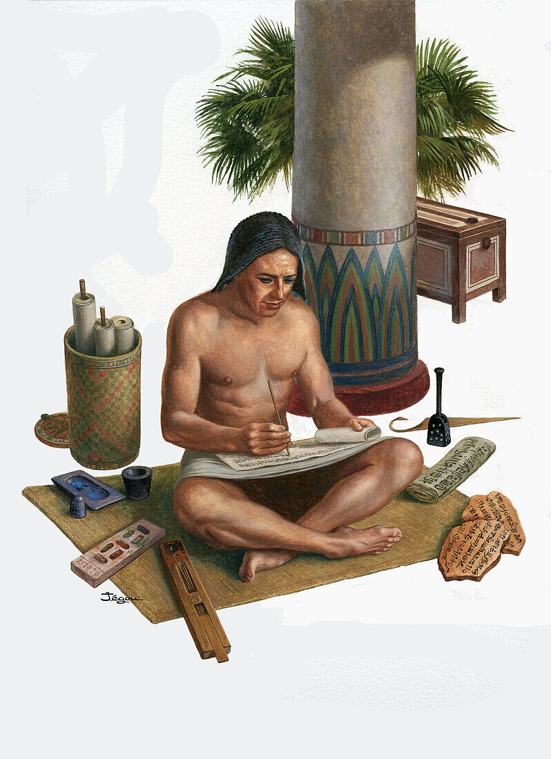 Ancient Egyptian scribe working, illustration