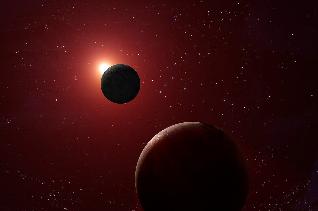 Red dwarf exoplanet system, composite image
