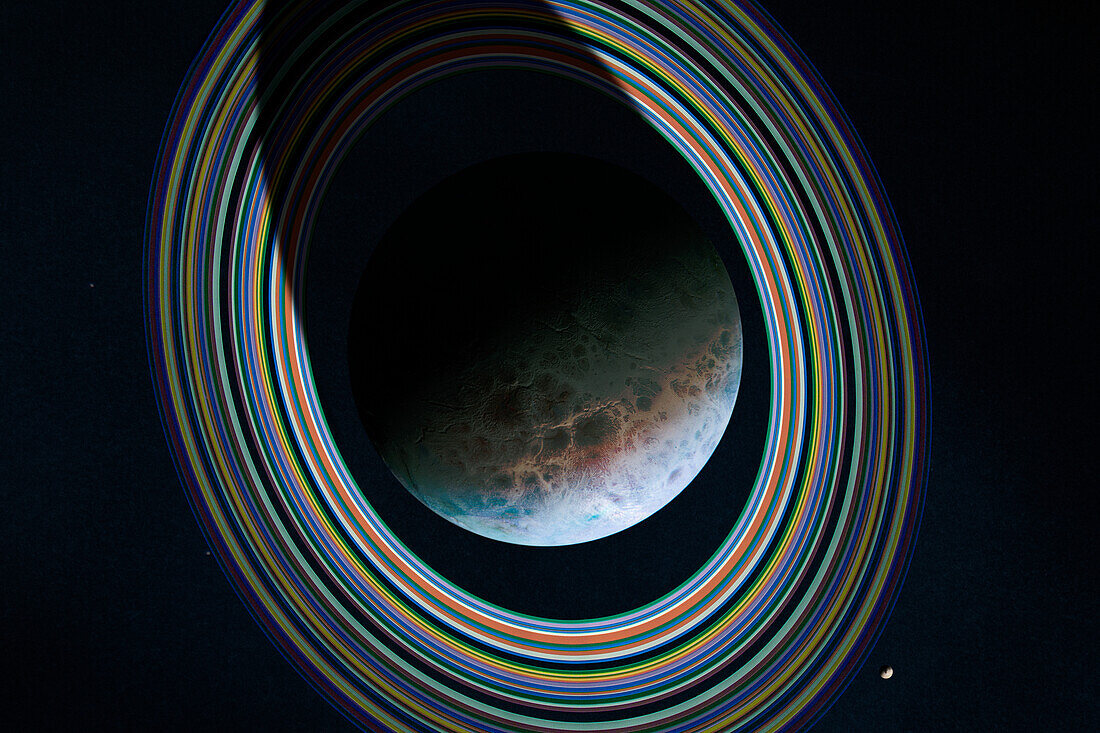 Exoplanet with colourful rings, composite image