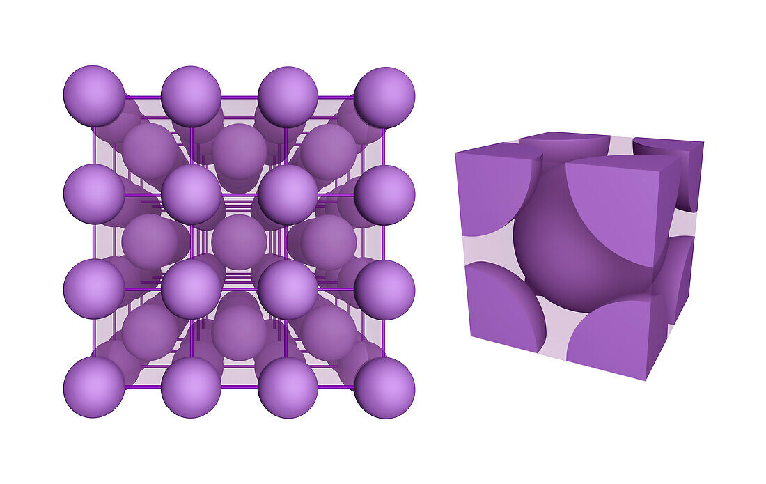 Body-cantered cubic crystal lattice structure, illustration