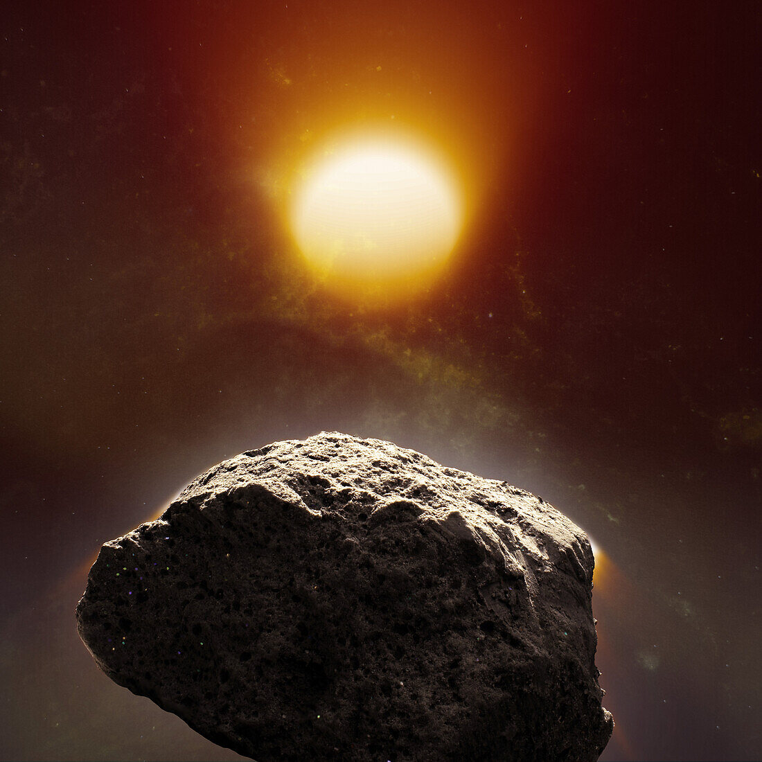 Asteroid and star, composite image