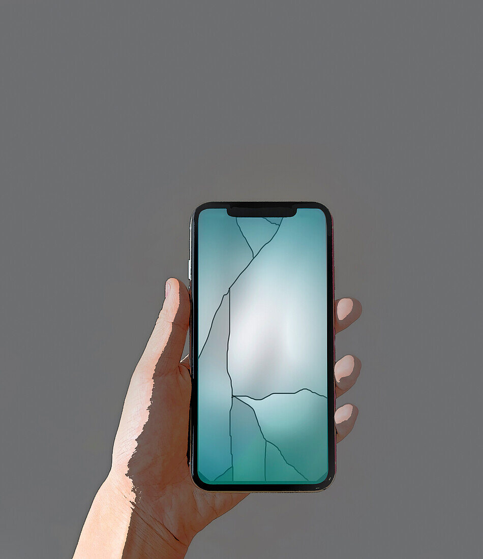 Man holding broken phone, illustration