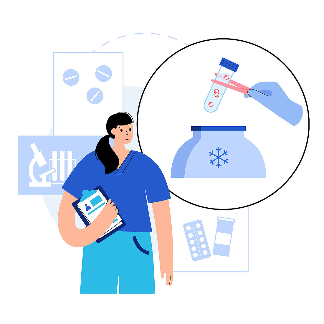 IVF specimen freezing, conceptual illustration