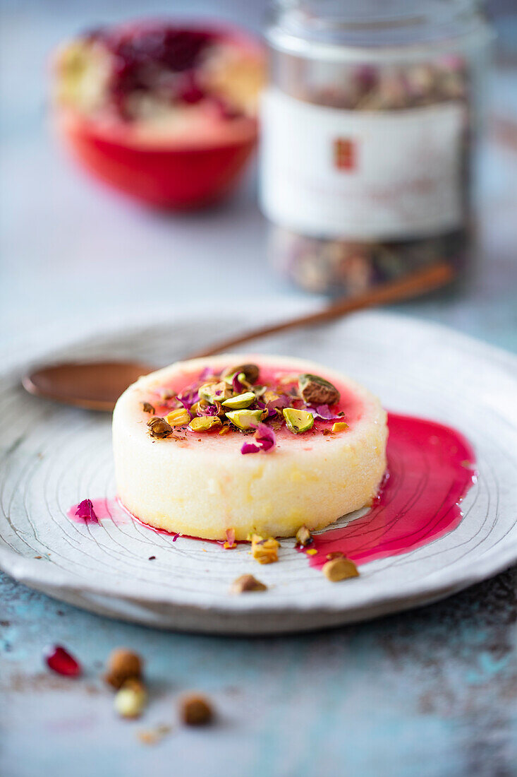Malabi - Israeli milk pudding with rose water and pistachios