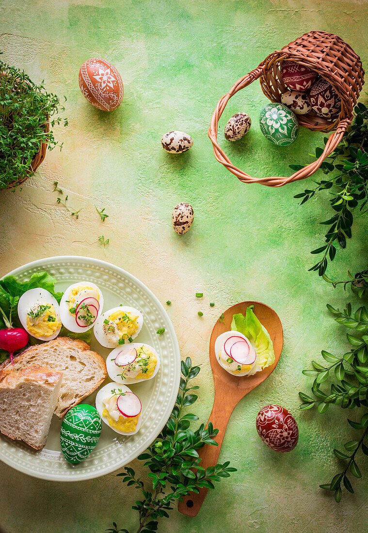 Easter styling with stuffed eggs and mayonnaise