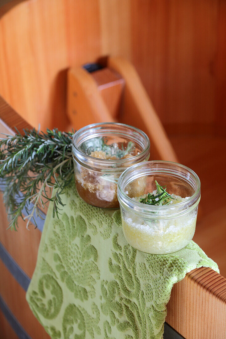 Rosemary body scrub against chapped hands and rough elbows