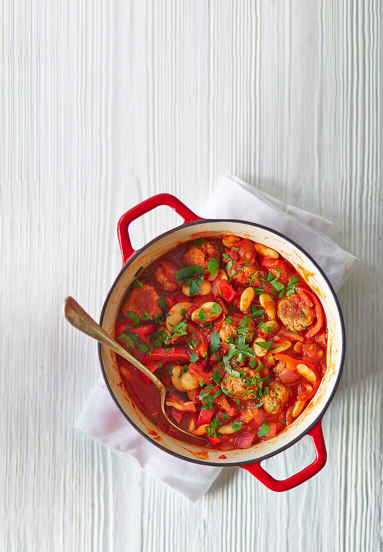 Spanish meatball and butter bean stew