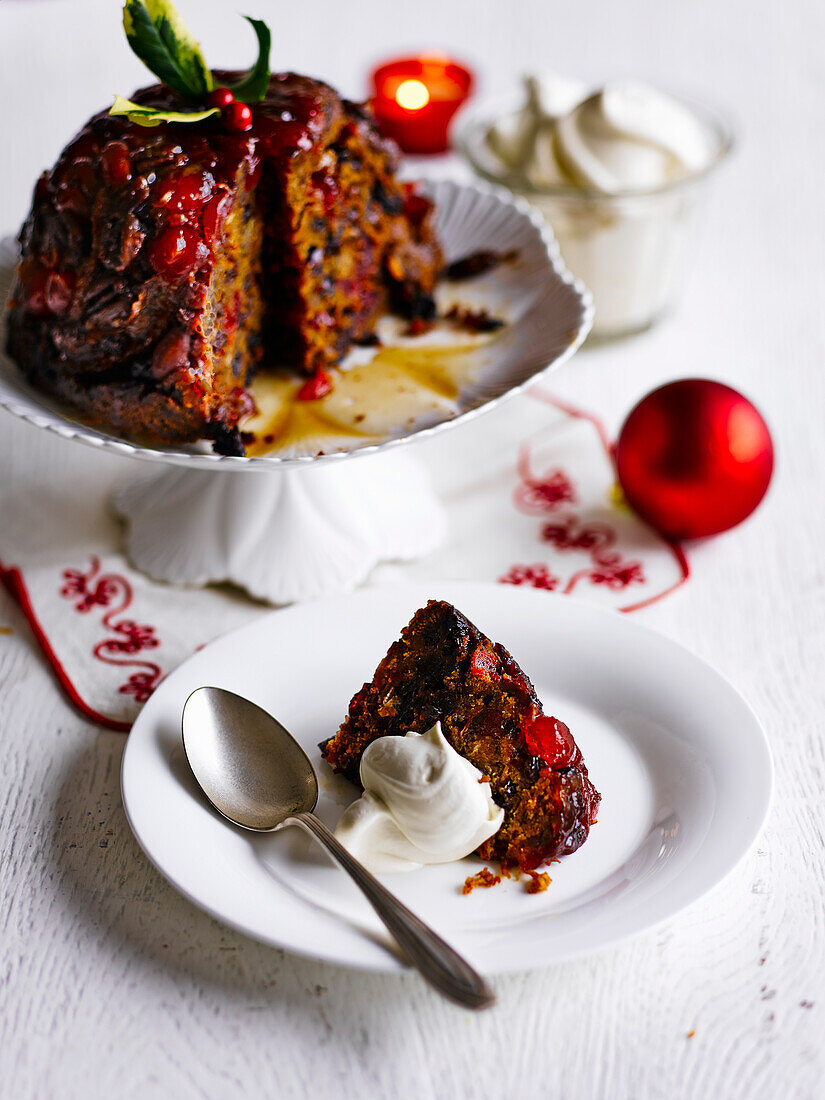 Cherry pecan Christmas pudding