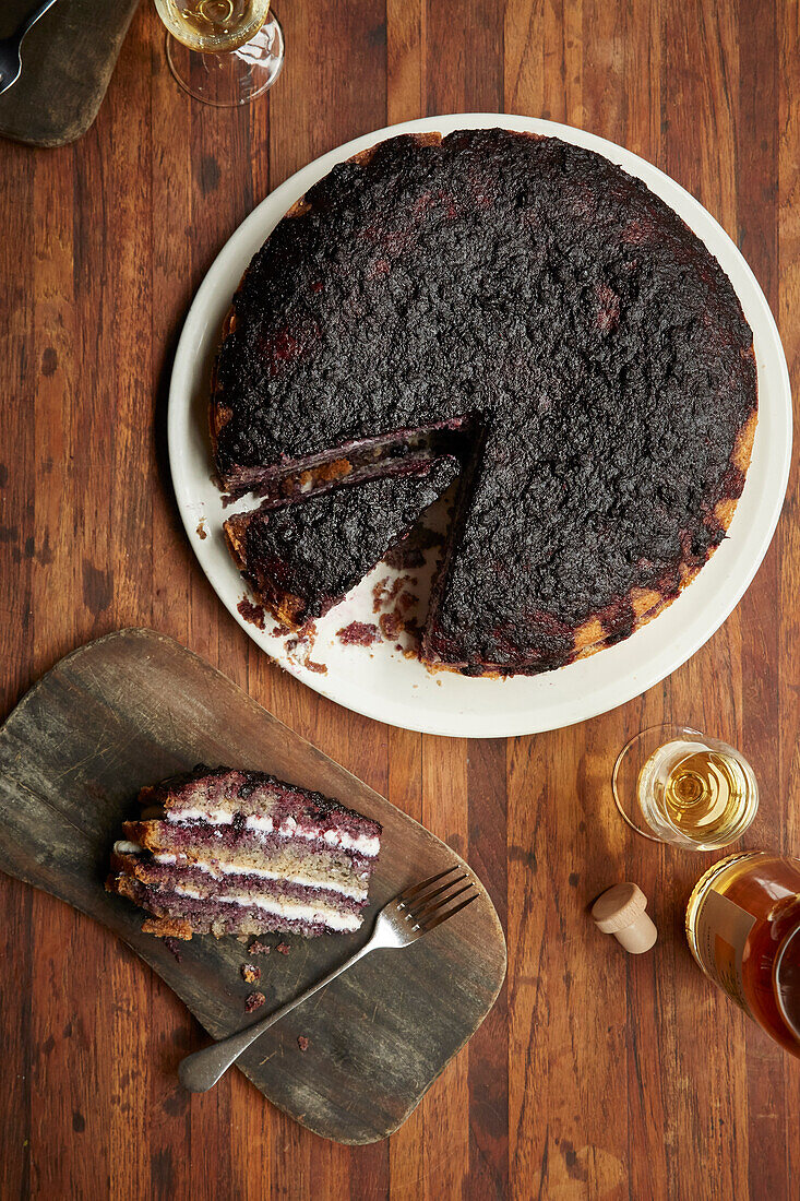 Italian multilayered cake served with grappa