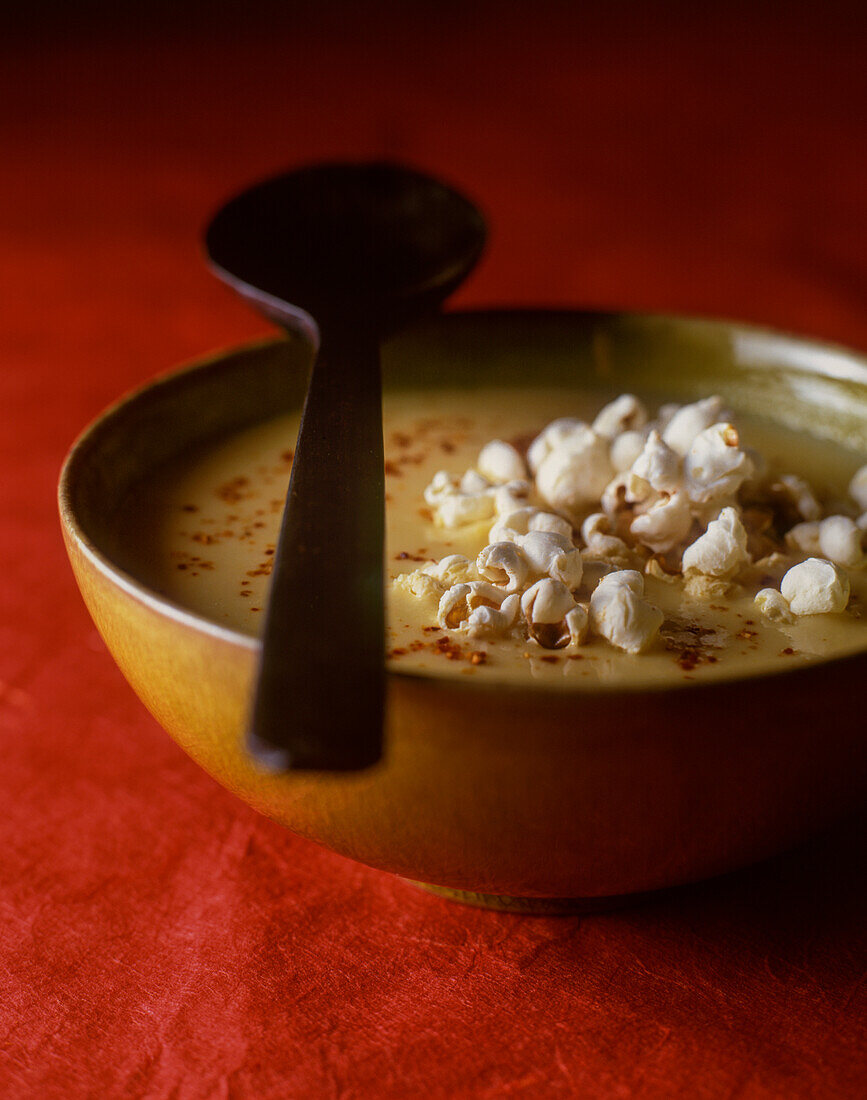 Corn soup with popcorn