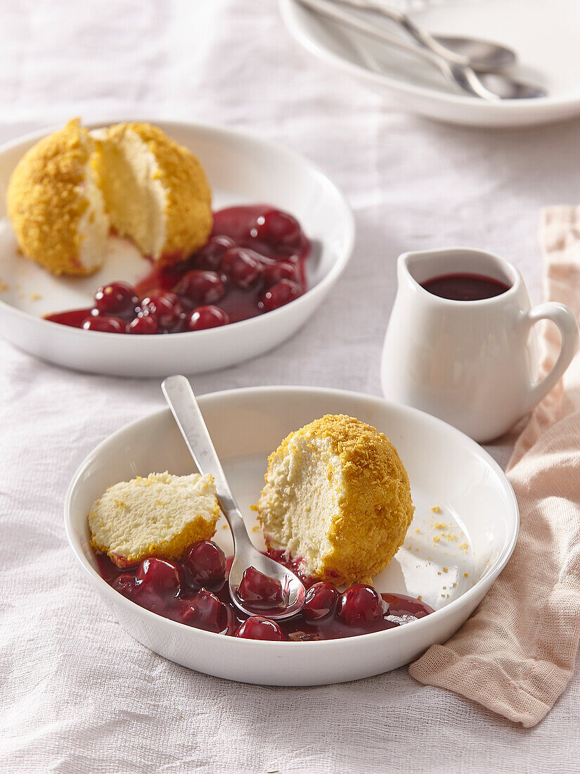 Deep fried ice cream with sour cherries