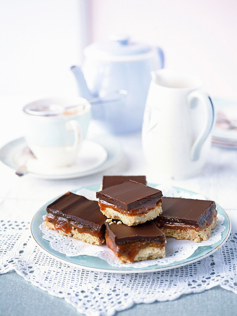 Chocolate and nut caramel slice