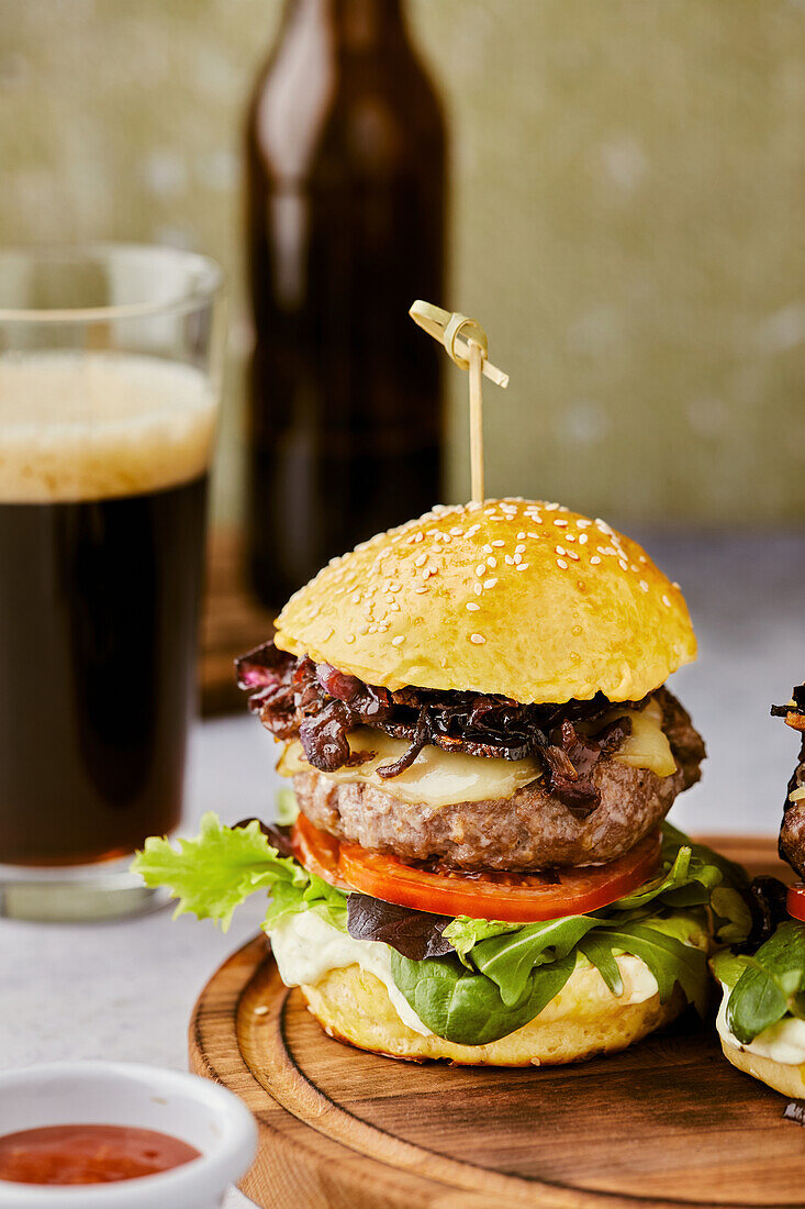 Cheeseburger with caramelized onions