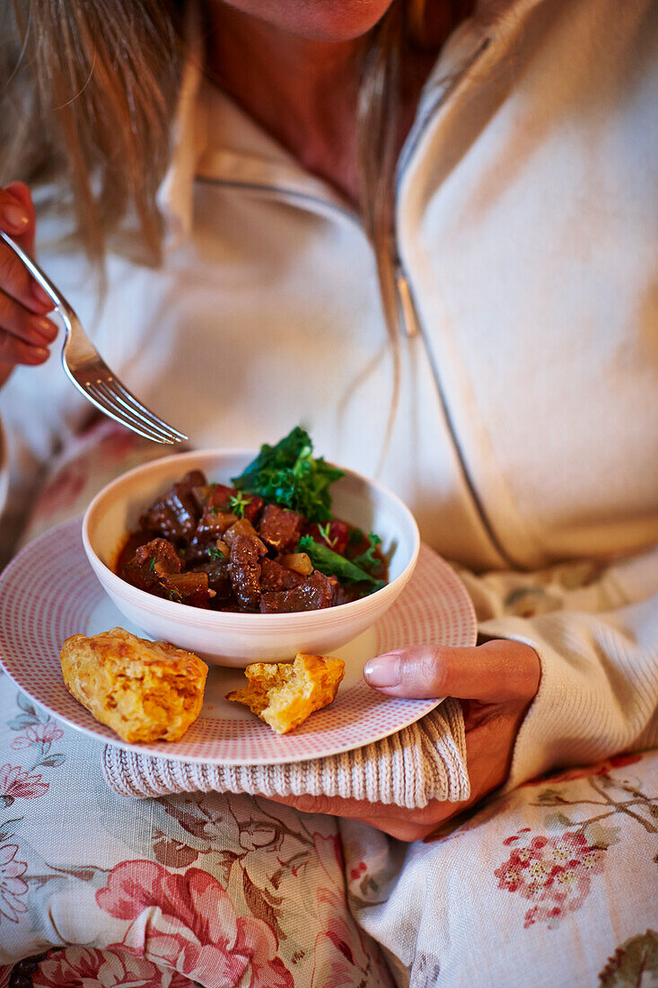 Smoky beef and rioja stew with paprika and manchego scones