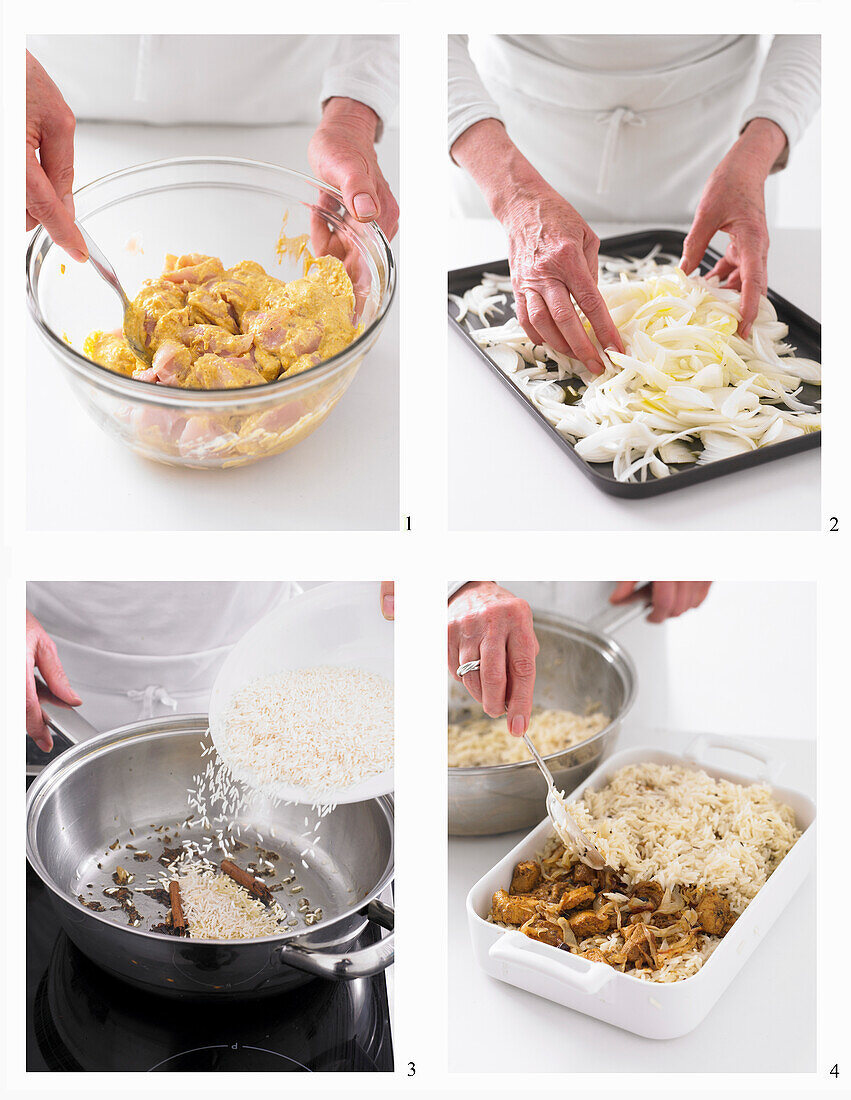 Preparing low-fat chicken biryani