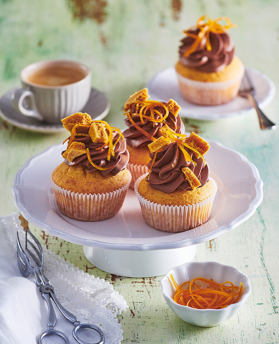 Orange cupcakes with caramel honeycomb