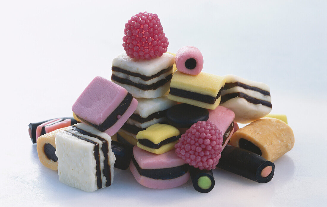 A heap of mixed liquorice confectionery