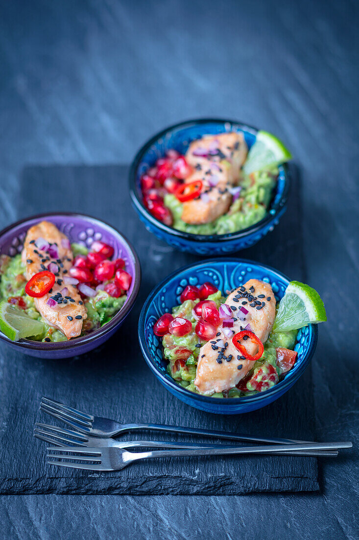 Baked salmon with guacamole, appetizer