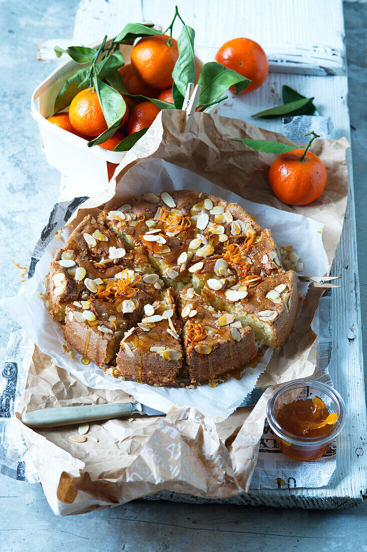 Kuchen mit Orangen-Mandarinen-Sauce