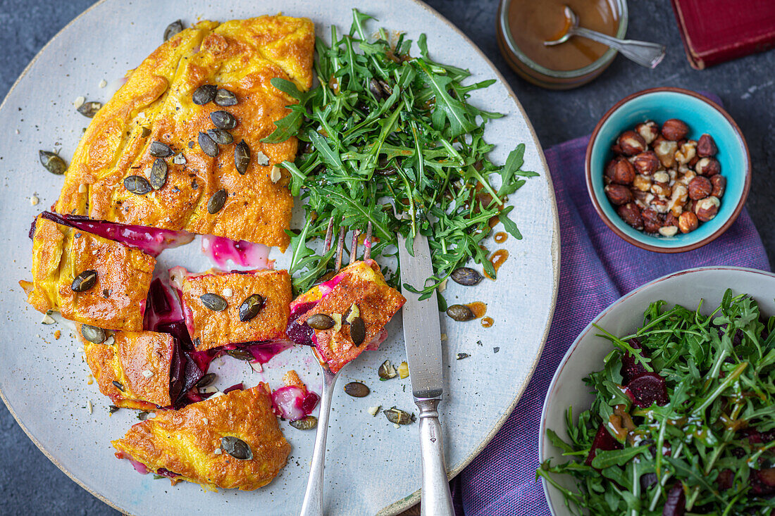 Omelette with goat's cheese and beetroot