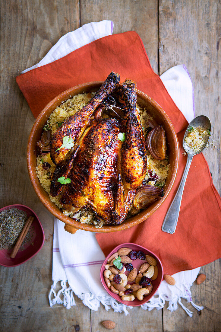 Roast chicken on couscous