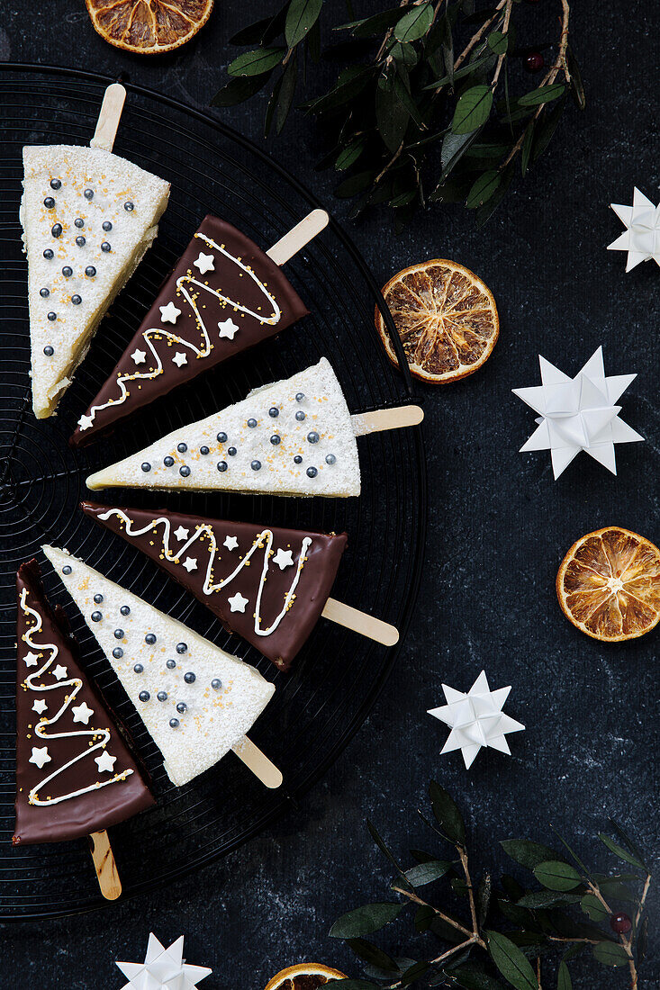 Christmas tree Cheesecake slices on a popsicle stick