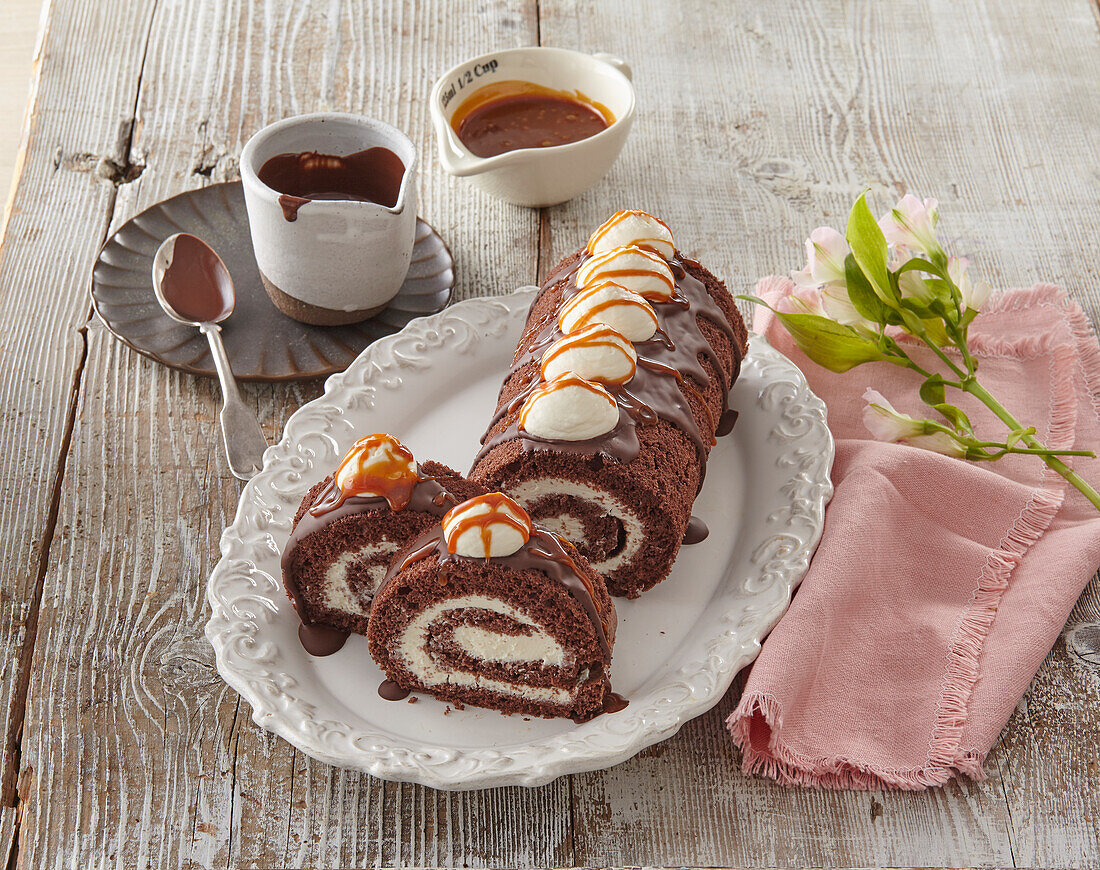 Cocoa cake roll with quark cream