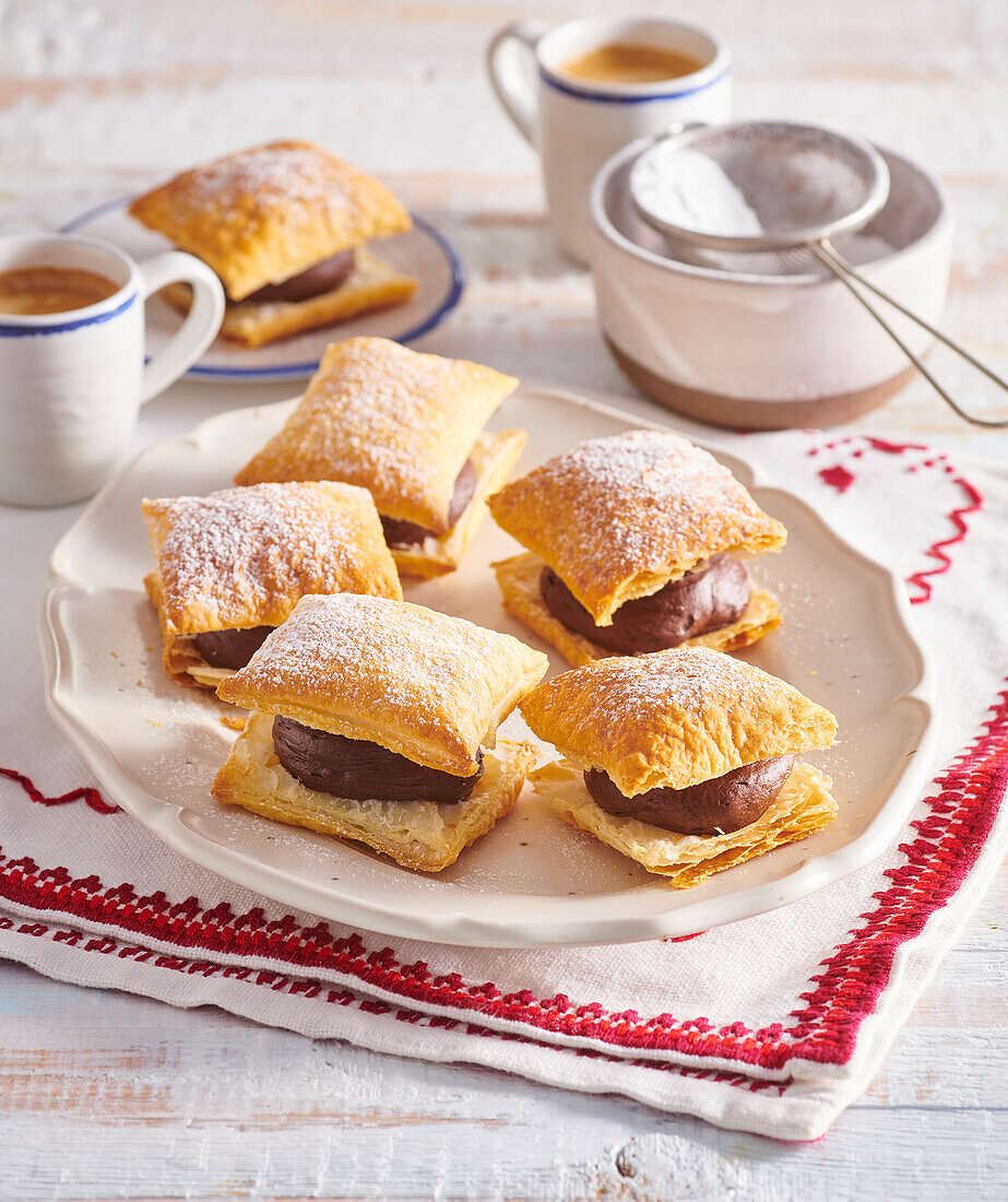 Miguelitos (puff pastry sandwiches filled with chocolate cream, Spain)