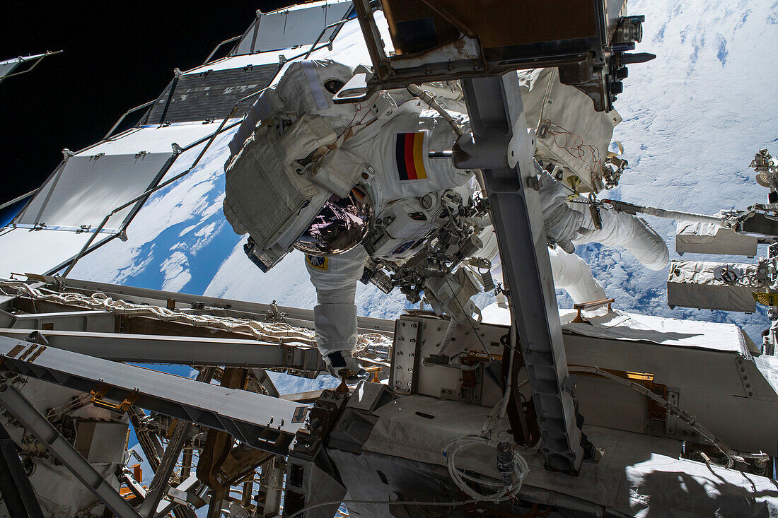 ESA astronaut during ISS spacewalk