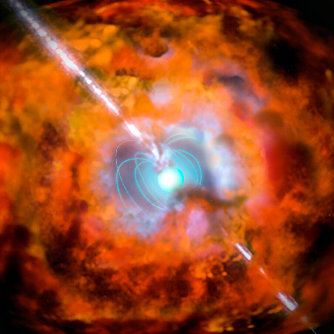 Gamma-ray burst and supernova powered, illustration
