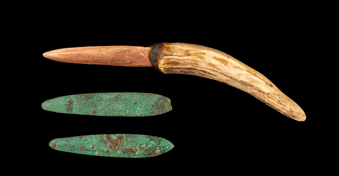 Copper and reindeer bone knife replica