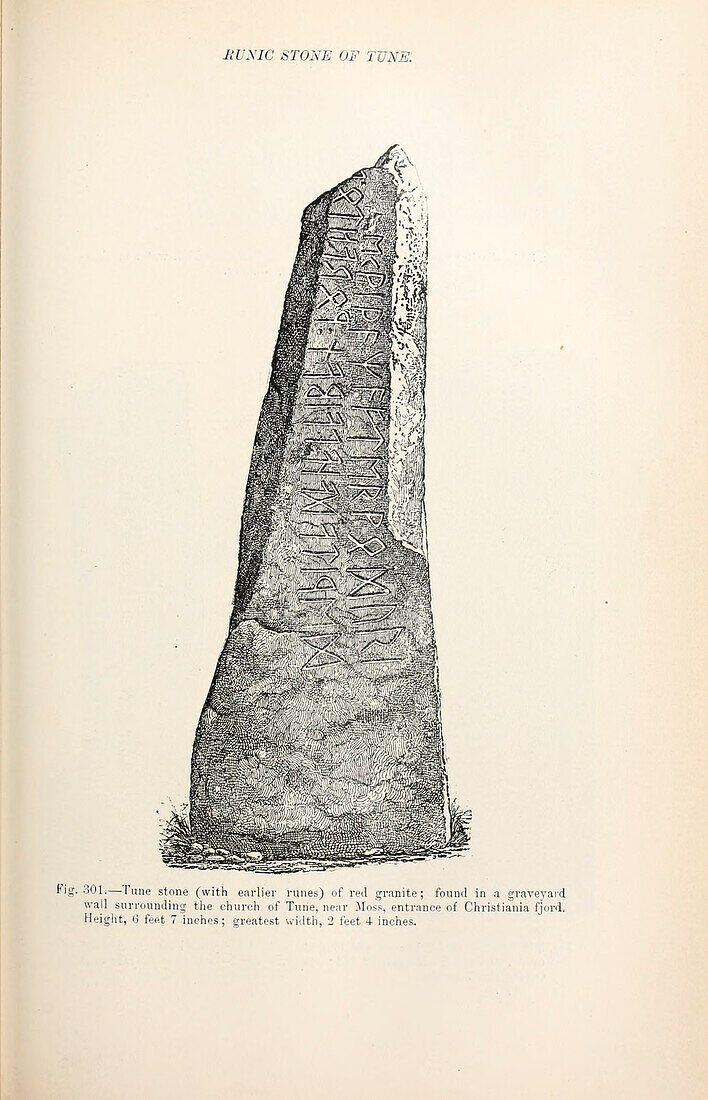 Tune stone with runes, 19th century illustration