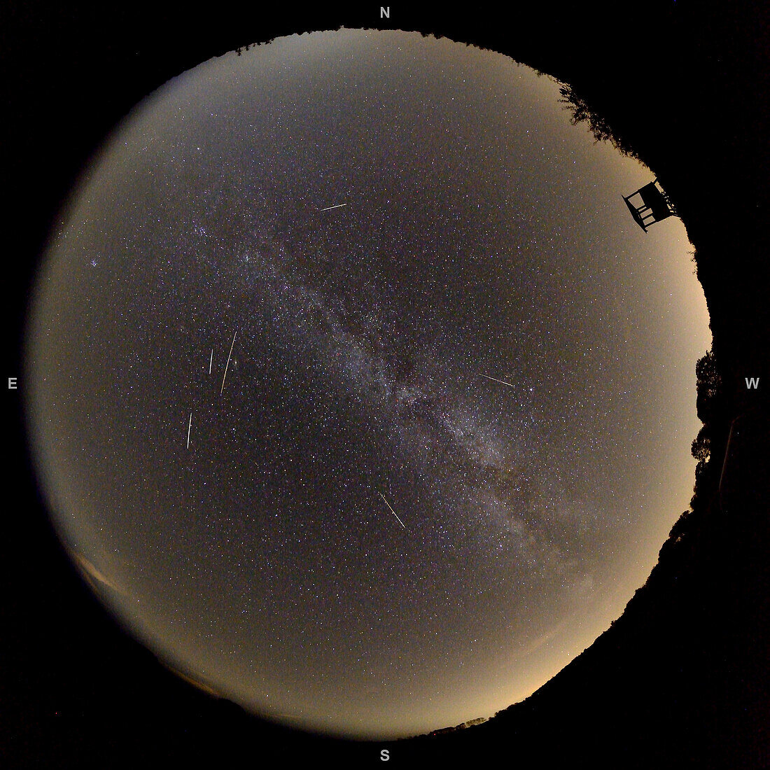 Perseid meteor shower tracks and the Milky Way